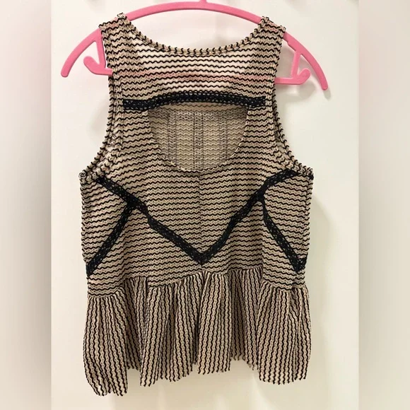 Free People Sleeveless Peplum Tank Top-Beige & Black Striped Lace Detail Size S - Picture 5 of 10